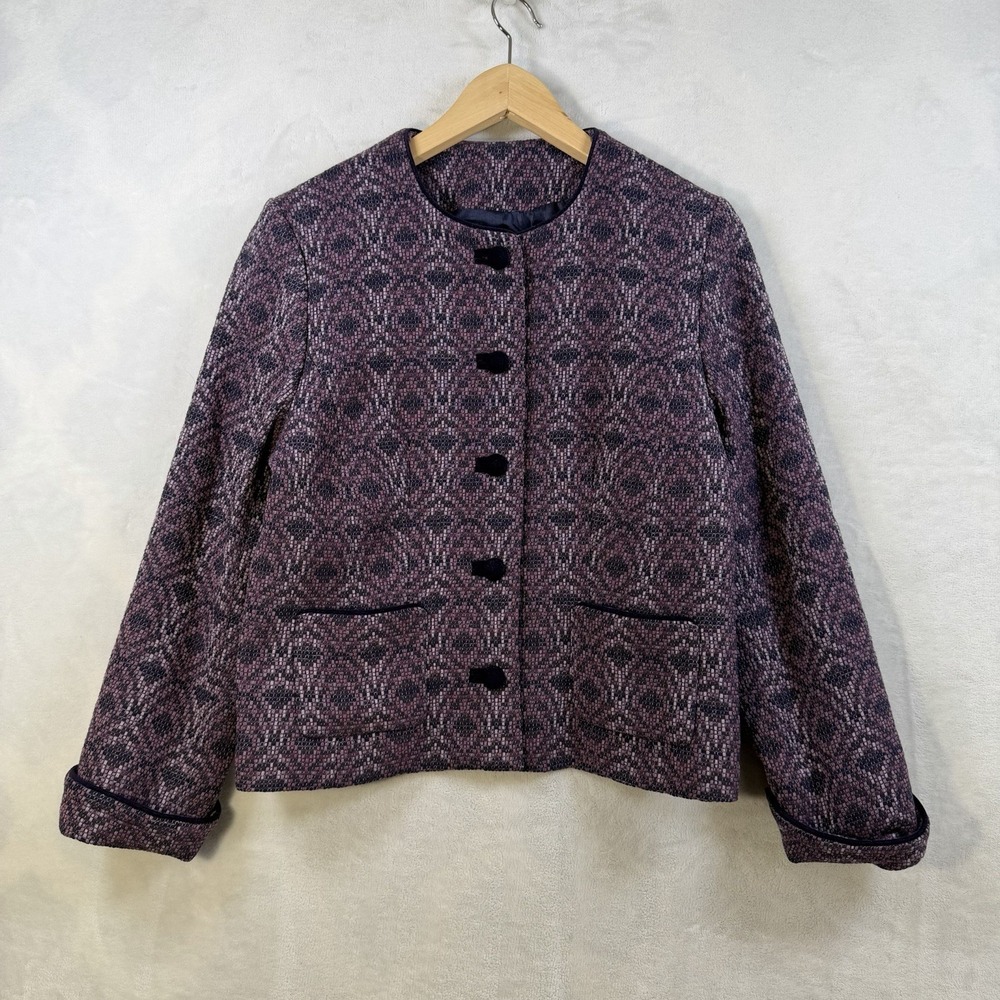 Vintage Pendleton 100% Virgin Wool Purple Geometric Velvet Button Blazer Size 10